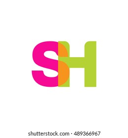 uppercase SH logo, pink green overlap transparent logo, modern lifestyle logo