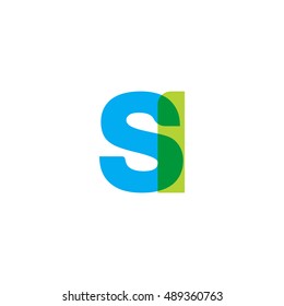 uppercase SI logo, blue green overlap transparent logo