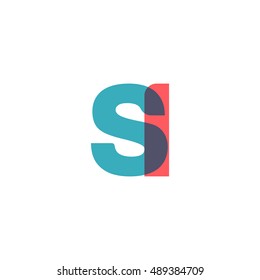 uppercase SI logo, modern classic pale blue red overlap transparent logo