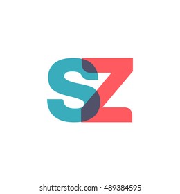 uppercase SZ logo, modern classic pale blue red overlap transparent logo