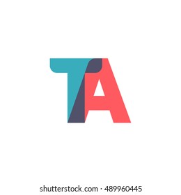 uppercase TA logo, modern classic pale blue red overlap transparent logo