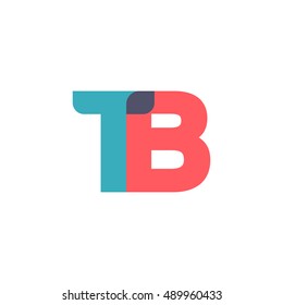 uppercase TB logo, modern classic pale blue red overlap transparent logo