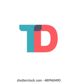 uppercase TD logo, modern classic pale blue red overlap transparent logo