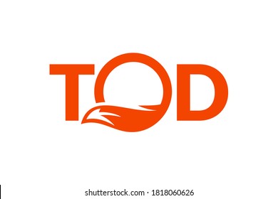 Uppercase TOD logo with his tail sign on letter O. Very suitable in various business purposes, also for icon, symbol and many more.