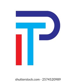 Uppercase TP logo with red and blue overlapping transparency.