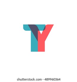 uppercase TY logo, modern classic pale blue red overlap transparent logo