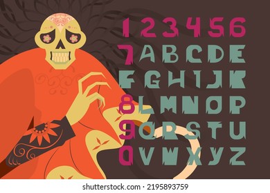 Uppercase typography alphabet with Halloween theme. Hand-drawn typeface vector design. Each letter has pointy surface to imply weirdness. Highly legible, use as a complete word or as an initial.