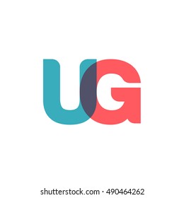 uppercase UG logo, modern classic pale blue red overlap transparent logo