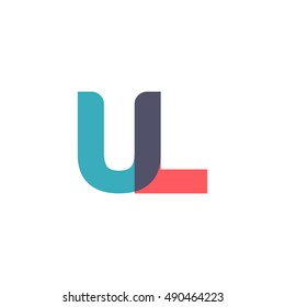 uppercase UL logo, modern classic pale blue red overlap transparent logo