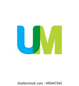 uppercase UM logo, blue green overlap transparent logo