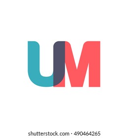 uppercase UM logo, modern classic pale blue red overlap transparent logo