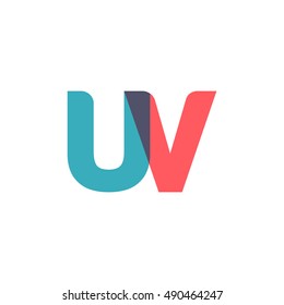 uppercase UV logo, modern classic pale blue red overlap transparent logo