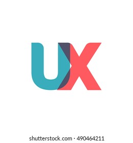 uppercase UX logo, modern classic pale blue red overlap transparent logo
