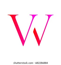 Uppercase V with two letters, a mix of red and pink on a white background