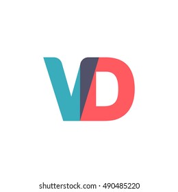uppercase VD logo, modern classic pale blue red overlap transparent logo