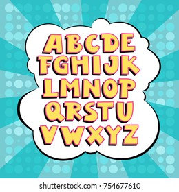 Uppercase vector alphabet with strokes and shadows in comics style.