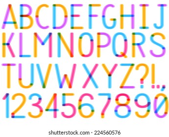 Uppercase vector font with alphabet letters and number options and stripes for use in infographics part