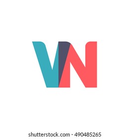 uppercase VN logo, modern classic pale blue red overlap transparent logo