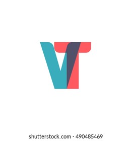 uppercase VT logo, modern classic pale blue red overlap transparent logo
