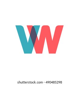 uppercase VW logo, modern classic pale blue red overlap transparent logo