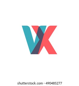 uppercase VX logo, modern classic pale blue red overlap transparent logo