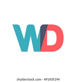 uppercase WD logo, modern classic pale blue red overlap transparent logo