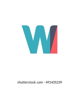 uppercase WI logo, modern classic pale blue red overlap transparent logo