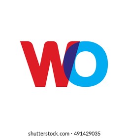 uppercase WO logo, red blue overlap transparent logo