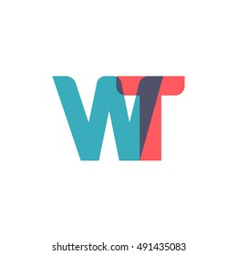 uppercase WT logo, modern classic pale blue red overlap transparent logo