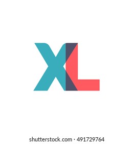 uppercase XL logo, modern classic pale blue red overlap transparent logo