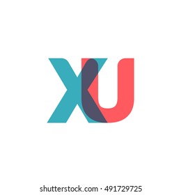 uppercase XU logo, modern classic pale blue red overlap transparent logo