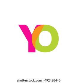 uppercase YO logo, pink green overlap transparent logo, modern lifestyle logo