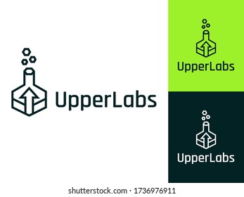 UpperLabs logo design with flat style. Representing laboratory and up arrow. Suitable for design and technology companies.