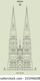 Uppsala Cathedral, Sweden. Landmark icon in linear style