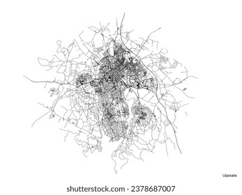 Uppsala	 city map with roads and streets, Sweden. Vector outline illustration.