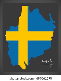 Uppsala map of Sweden with Swedish national flag illustration