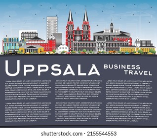 Uppsala Sweden City Skyline with Color Buildings, Blue Sky and Copy Space. Vector Illustration. Uppsala Cityscape with Landmarks. Business Travel and Tourism Concept with Historic Architecture.