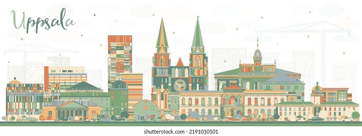 Uppsala Sweden City Skyline with Color Buildings. Vector Illustration. Uppsala Cityscape with Landmarks. Business Travel and Tourism Concept with Historic Architecture.