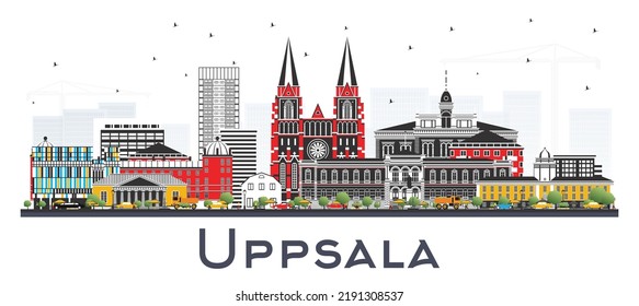 Uppsala Sweden City Skyline with Color Buildings Isolated on White. Vector Illustration. Uppsala Cityscape with Landmarks. Business Travel and Tourism Concept with Historic Architecture.