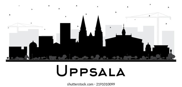 Uppsala Sweden City Skyline Silhouette with Black Buildings Isolated on White. Vector Illustration. Uppsala Cityscape with Landmarks. Business Travel and Tourism Concept with Historic Architecture.