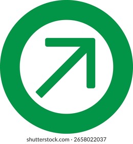Up-Right Arrow in Green Circle, Directional Growth Icon
