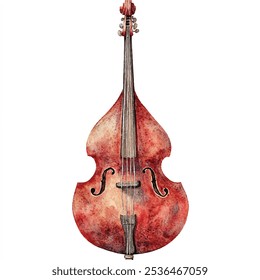 upright bass watercolor clipart illustration