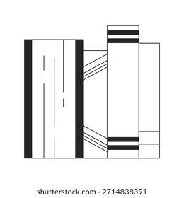Aufrechte Bücher, die in einem 2D-Zeilenobjekt stehen. Lesen, Bildung, Bücherregaldekor. Wissensstapel. Literatur. Startseite Bibliothek isolierte clipart Vektor Tinte Umriss Element. Schwarzweißdarstellung