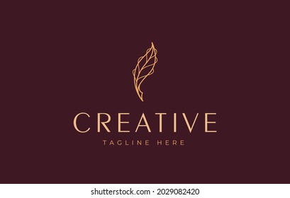Upright leaf logo. icon of modern brand line art for one leaf. Creative Vector Icon Design Concept.