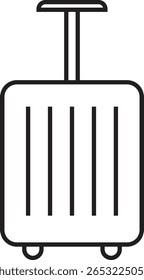 Upright luggage icon representing vacation travel suitcase, wheeled baggage or tourism packing with transparent background