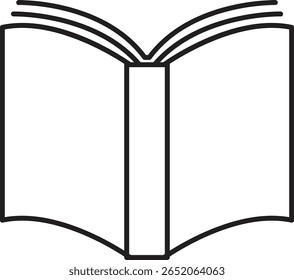 Upright open book icon representing educational text or study manual in open state with transparent background