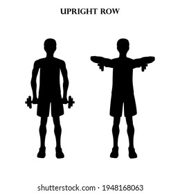 Upright row workout exercise vector illustration silhouette on the white background.