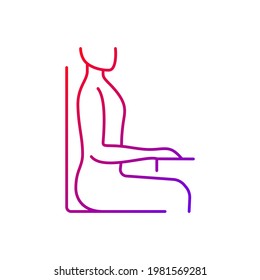 Upright sitting posture gradient linear vector icon. Sitting at desk correctly. Back straight and shoulders back. Thin line color symbols. Modern style pictogram. Vector isolated outline drawing