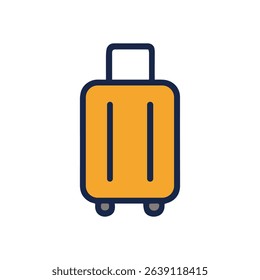 Upright yellow suitcase with blue outlines. Icon symbol illustration