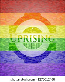 Uprising emblem on mosaic background with the colors of the LGBT flag